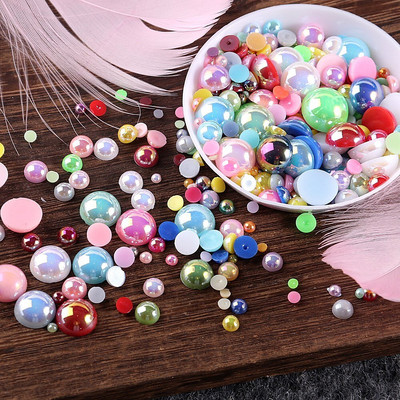 Mitme suurusega AB värvid Poolpärli segasuurus 1,5 mm kuni 10 mm Craft ABS vaik Flatback Poolümmargused pärlite imitatsioonid DIY helmed