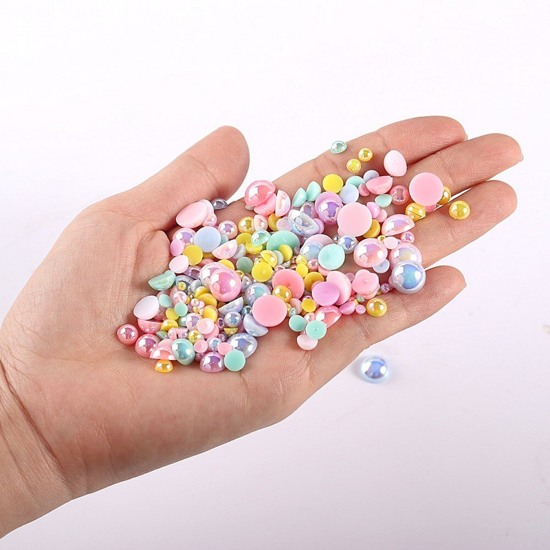 Mitme suurusega AB värvid Poolpärli segasuurus 1,5 mm kuni 10 mm Craft ABS vaik Flatback Poolümmargused pärlite imitatsioonid DIY helmed
