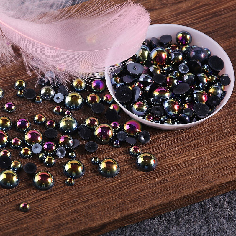 Mitme suurusega AB värvid Poolpärli segasuurus 1,5 mm kuni 10 mm Craft ABS vaik Flatback Poolümmargused pärlite imitatsioonid DIY helmed