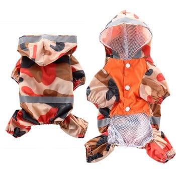Συσκευασμένα ελαφριά κατοικίδια για σκύλους και γάτες με 4 πόδια αντανακλαστικά αδιάβροχα ρούχα Camo Hoodies Rainwear Poncho Αδιάβροχο μπουφάν αδιάβροχο