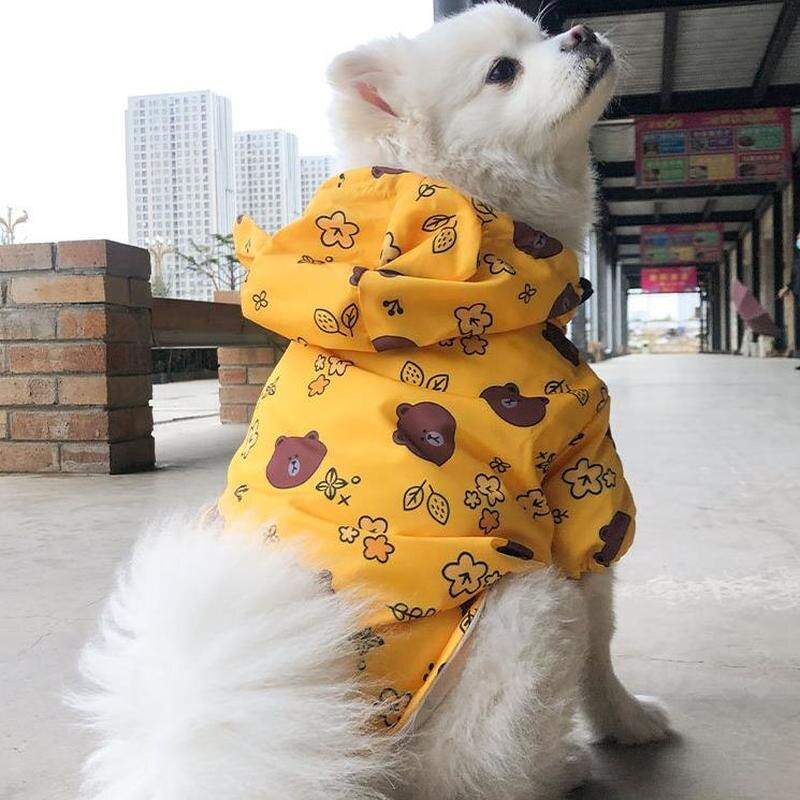 Pláštenka pre psov z Francúzskeho buldočka s roztomilou potlačou medveďa, nepremokavá bunda pre psov, kórejské nové oblečenie pre psov s kapucňou, bišon kabát