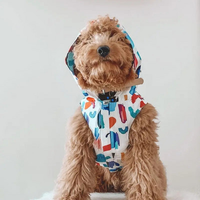 Koerariided Four Seasons Graffiti Print Lemmiklooma kahepoolne vihmamantel Tuulejook Koerte vihmamantel Prantsuse buldogi keskmised ja suured koerad