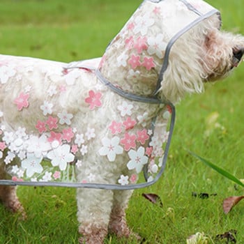 Τέλεια εφαρμογή καινοτόμο σχέδιο λουλουδιών Διαφανές αδιάβροχο σκύλου Κομψή εκτύπωση αδιάβροχο σκύλου για κουτάβια