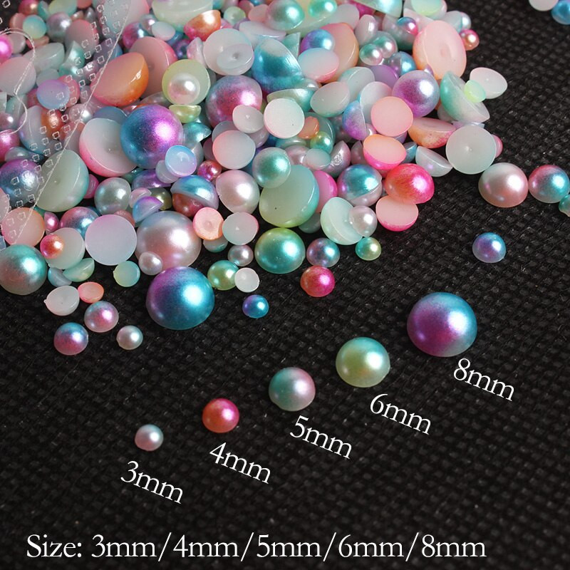 Mermaid spalvos Pusapvalus Pearl 3-8mm Flatback ABS plastikiniai karoliukai dekoratyviniams aksesuarams pasidaryk pats