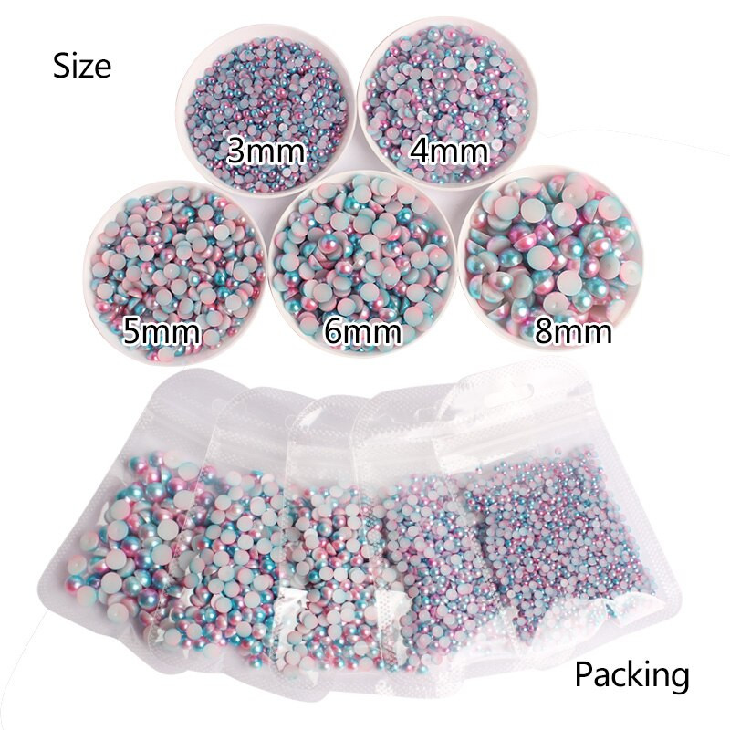 Mermaid spalvos Pusapvalus Pearl 3-8mm Flatback ABS plastikiniai karoliukai dekoratyviniams aksesuarams pasidaryk pats