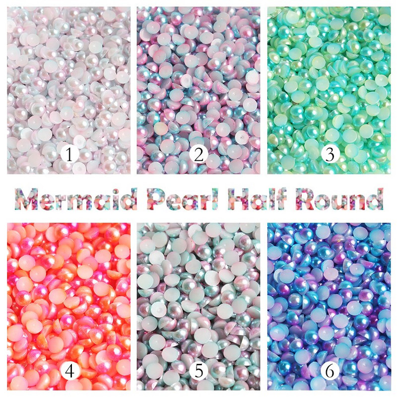 Mermaid spalvos Pusapvalus Pearl 3-8mm Flatback ABS plastikiniai karoliukai dekoratyviniams aksesuarams pasidaryk pats