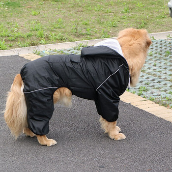 Μεγάλο αδιάβροχο σκύλου με κουκούλα για μεγάλα σκυλιά Μαύρο παλτό βροχής Λαμπραντόρ Ολόσωμη φόρμα αδιάβροχο κοστούμι Κάλυμμα βροχής Reflective Big Dog Poncho L