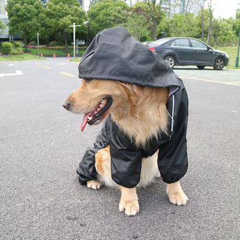Μεγάλο αδιάβροχο σκύλου με κουκούλα για μεγάλα σκυλιά Μαύρο παλτό βροχής Λαμπραντόρ Ολόσωμη φόρμα αδιάβροχο κοστούμι Κάλυμμα βροχής Reflective Big Dog Poncho L
