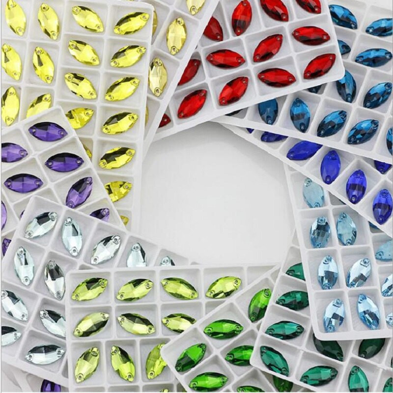 Minden méret Üvegkristály strasszra varrt lapos hátú formák színes lószem Varrható strassz ruhákhoz Esküvői ruha