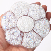 Livrare gratuită Mix 3-10mm alb AB Culoare semi-rotunde perle imitație Artizanat margele cu spate plat Nail Art DIY Bag Decorare pantofi B0321