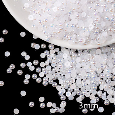 Livrare gratuită Mix 3-10mm alb AB Culoare semi-rotunde perle imitație Artizanat margele cu spate plat Nail Art DIY Bag Decorare pantofi B0321