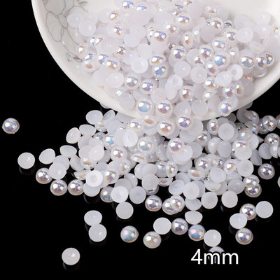 Livrare gratuită Mix 3-10mm alb AB Culoare semi-rotunde perle imitație Artizanat margele cu spate plat Nail Art DIY Bag Decorare pantofi B0321