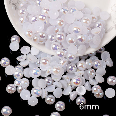 Livrare gratuită Mix 3-10mm alb AB Culoare semi-rotunde perle imitație Artizanat margele cu spate plat Nail Art DIY Bag Decorare pantofi B0321
