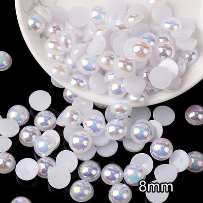 Livrare gratuită Mix 3-10mm alb AB Culoare semi-rotunde perle imitație Artizanat margele cu spate plat Nail Art DIY Bag Decorare pantofi B0321