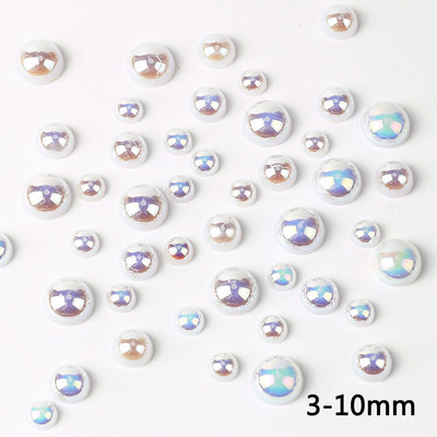 Livrare gratuită Mix 3-10mm alb AB Culoare semi-rotunde perle imitație Artizanat margele cu spate plat Nail Art DIY Bag Decorare pantofi B0321