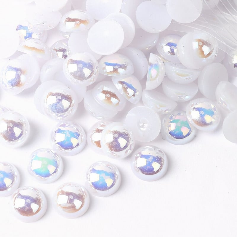 Livrare gratuită Mix 3-10mm alb AB Culoare semi-rotunde perle imitație Artizanat margele cu spate plat Nail Art DIY Bag Decorare pantofi B0321