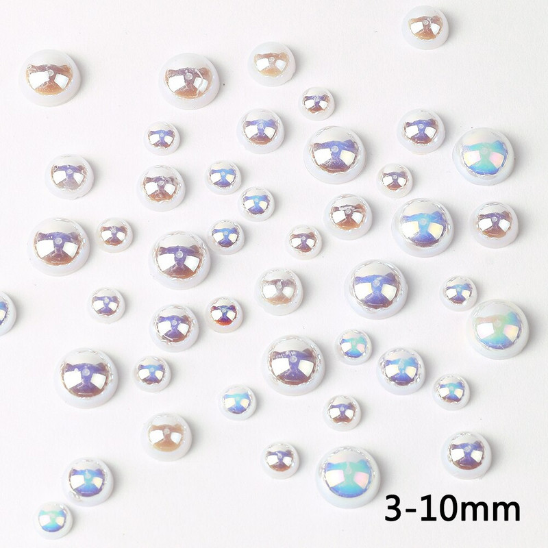 Livrare gratuită Mix 3-10mm alb AB Culoare semi-rotunde perle imitație Artizanat margele cu spate plat Nail Art DIY Bag Decorare pantofi B0321