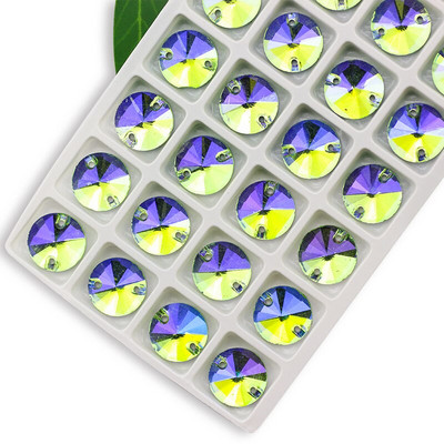3200 Color AB Sew On Rivoli Rhinestone Στρογγυλές χάντρες Γυάλινη Κρυστάλλινη FlatBack Ραπτοπέτρα Για Νυφικό DIY Fix Πανί