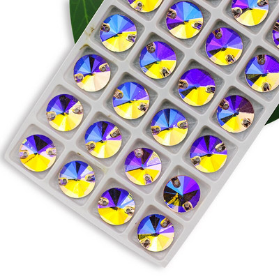 3200 Color AB Sew On Rivoli Rhinestone Στρογγυλές χάντρες Γυάλινη Κρυστάλλινη FlatBack Ραπτοπέτρα Για Νυφικό DIY Fix Πανί