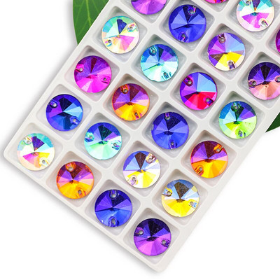 3200 Color AB Sew On Rivoli Rhinestone Στρογγυλές χάντρες Γυάλινη Κρυστάλλινη FlatBack Ραπτοπέτρα Για Νυφικό DIY Fix Πανί