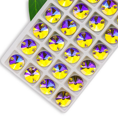 3200 Color AB Sew On Rivoli Rhinestone Στρογγυλές χάντρες Γυάλινη Κρυστάλλινη FlatBack Ραπτοπέτρα Για Νυφικό DIY Fix Πανί