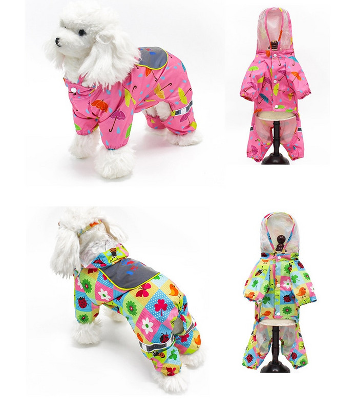 Reflexná pláštenka s kapucňou pre domáce zvieratá, kreslená potlač, roztomilá štvornohá pláštenka pre psov, priehľadná čiapka, potreby pre psov