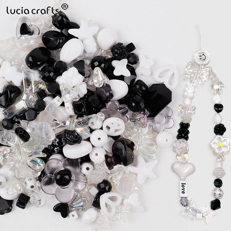 10/50g Stil de amestecare margele acrilice inimă fundă margele zâmbete pentru bricolaj, handmade, lanț de telefon, brățară, accesorii pentru fabricarea de bijuterii