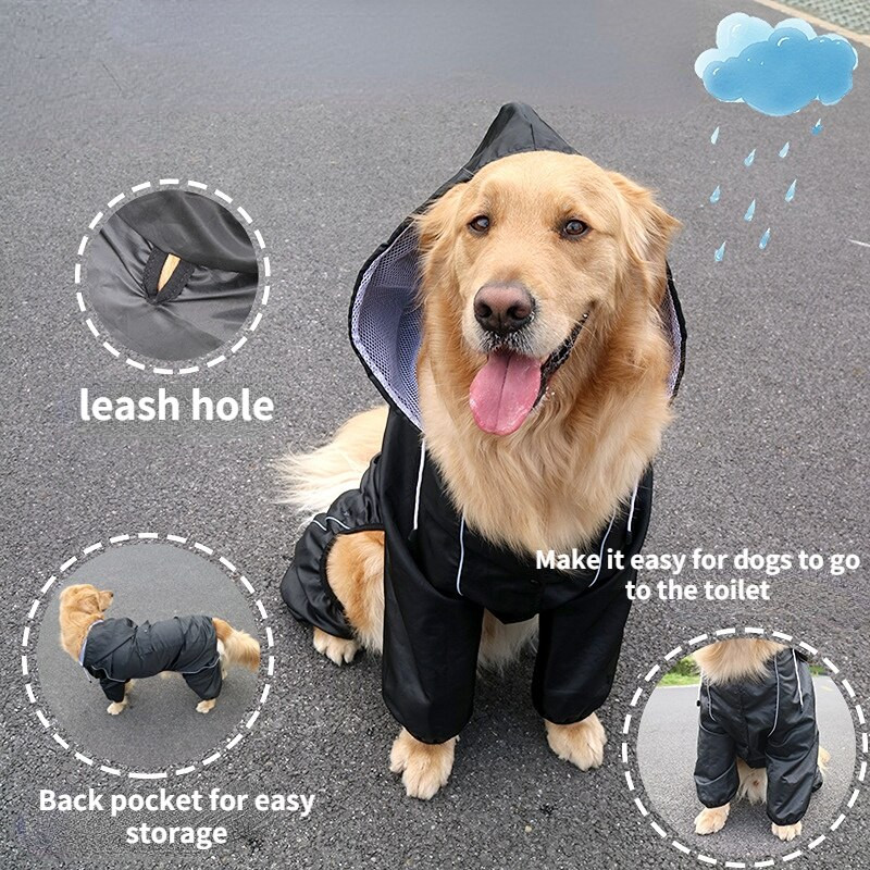 Дъждобран за големи кучета Водоустойчиви дрехи за домашни любимци Гащеризон за гигантски големи средни кучета Златен ретривър Външно облекло за домашни любимци Палто