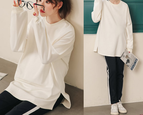 Jednofarebná tehotenská blúzka s oválnym výstrihom a dlhým rukávom