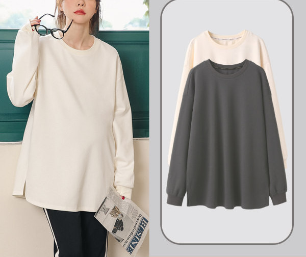 Jednofarebná tehotenská blúzka s oválnym výstrihom a dlhým rukávom