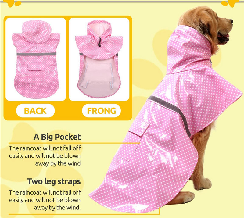 Pláštenka pre psov s reflexným prúžkom, nepremokavá pončo pre psov, vonkajšia ľahká kapucňa, pršiplášť so šnúrkou