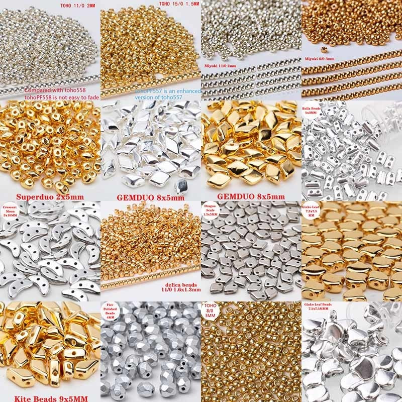 Taidian Miyuki Toho čehu stikla krelles zelta un sudrabaini franču luksusa apaļa 11/0 2mm fāzēm Bling 5/10grams/maisā