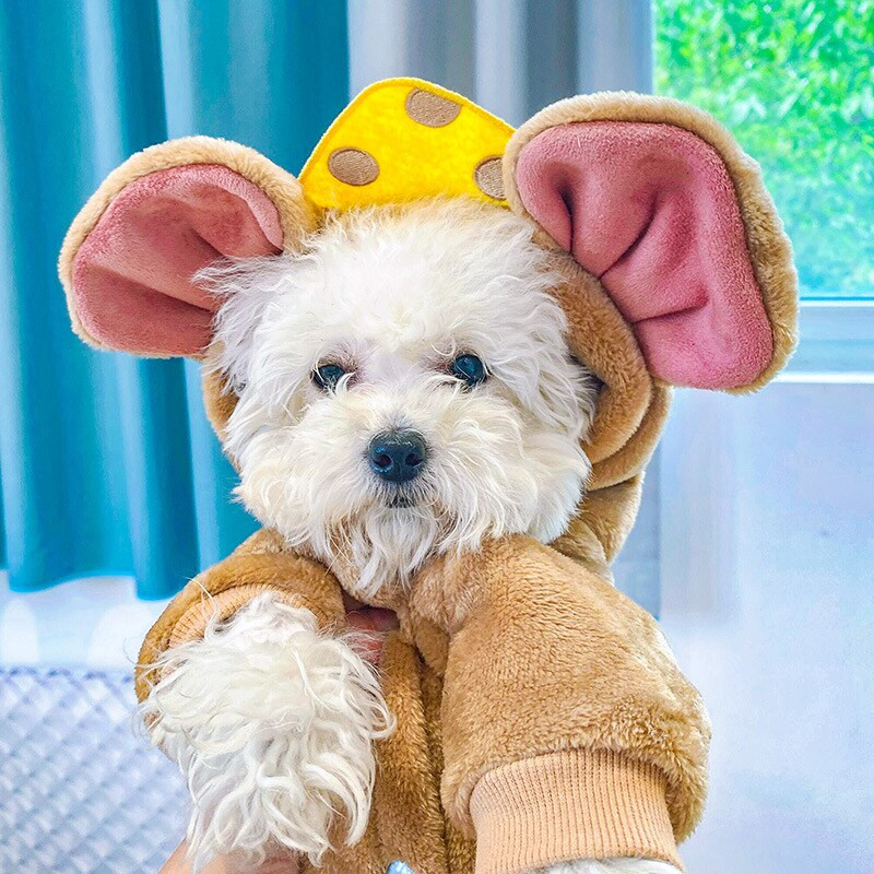 Ρούχα για κατοικίδια φθινόπωρο και χειμώνα Ζεστά, βελούδινα ρούχα για σκύλους κατοικίδιων ζώων με τετράποδα τυρί ποντίκι Big Ear Pet Disguise