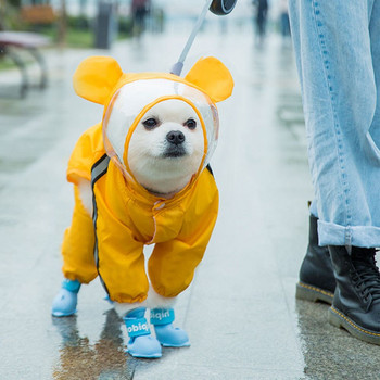 Cute Bear Shape Dog Raincoat Puppy Rain Jacket Ολόσωμη κάλυψη με ανακλαστικό καπέλο διπλής στρώσης αδιάβροχο μανδύα σκύλου με κουκούλα