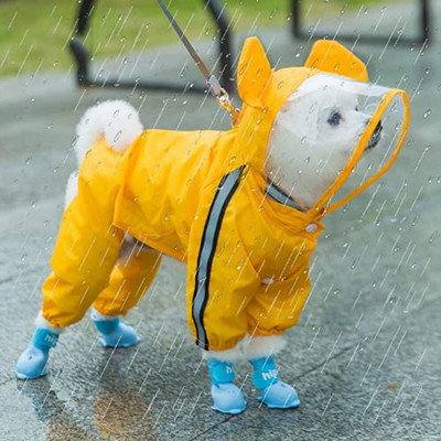 Cute Bear Shape Dog Raincoat Puppy Rain Jacket Ολόσωμη κάλυψη με ανακλαστικό καπέλο διπλής στρώσης αδιάβροχο μανδύα σκύλου με κουκούλα