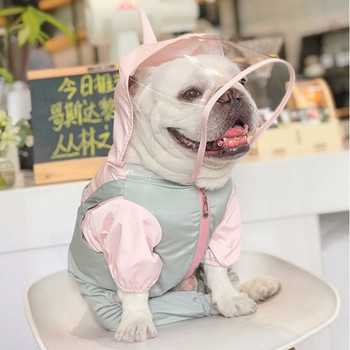 Дъждобран за куче мопс от френски булдог Shiba Inu Непромокаемо водоустойчиво облекло за четирикраки кучета с качулка, подходящо за малки и средни кучета