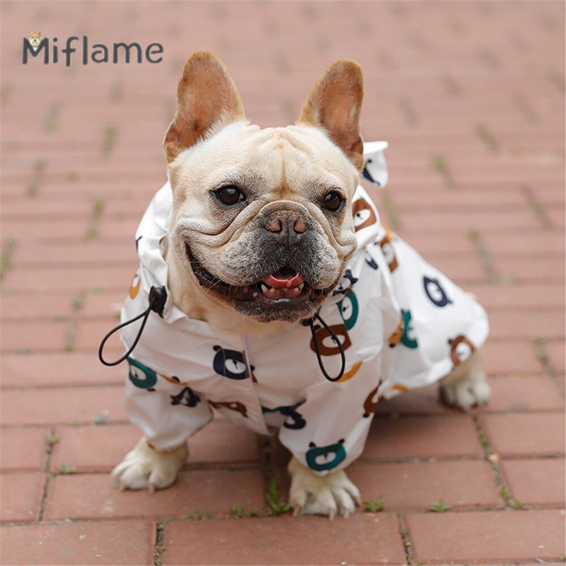 Miflame Cute Puppies Impermeabil Impermeabil Bulldog Francez Schnauzer Urs Print Haine pentru animale de companie Manta subtire de vara pentru caine Manta de ploaie pentru caini mici