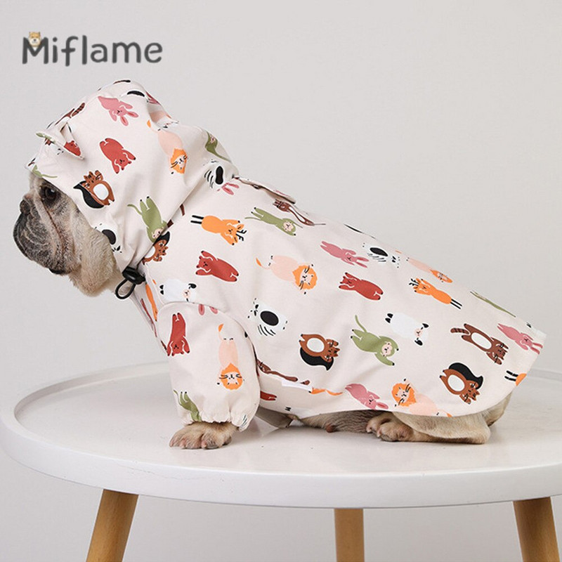 Miflame Cute Puppies Impermeabil Impermeabil Bulldog Francez Schnauzer Urs Print Haine pentru animale de companie Manta subtire de vara pentru caine Manta de ploaie pentru caini mici