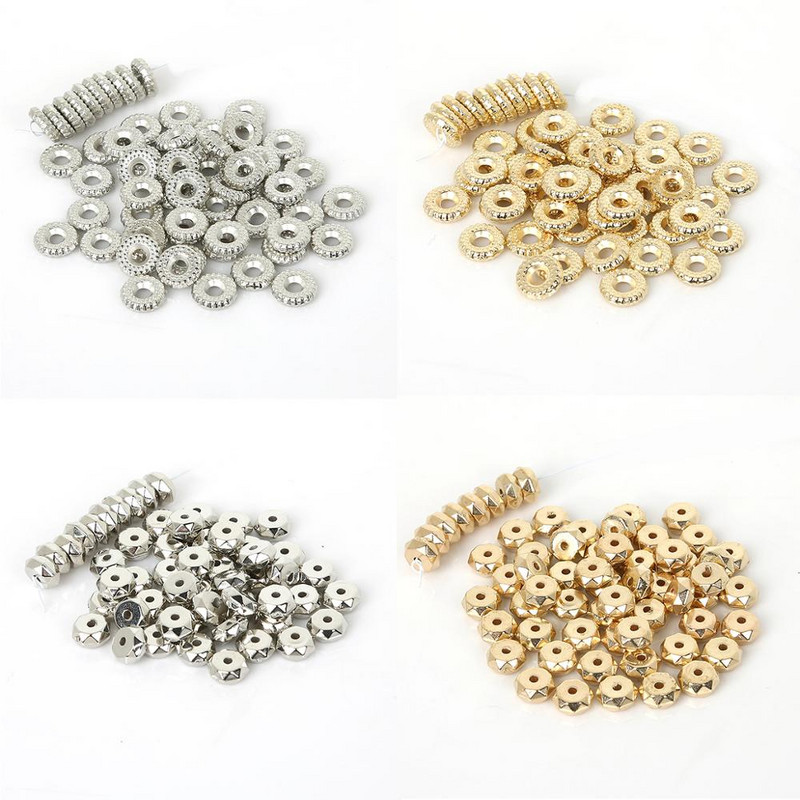 Novih 500-100 kom/lot labavih odstojnih perli s ravnim okruglim kotačićima za rukotvorine DIY šivanje Izrada nakita KC zlatne/rodijske plosnate okrugle perle