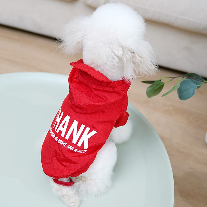 Módne oblečenie pre psov s dažďom pre malé a stredné psy, nové s písmenami, nepremokavé oblečenie pre psov s bradáčom a vetrovkou.