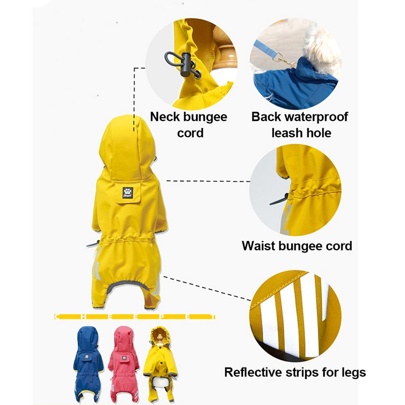 Šviesą atspindintis šunų lietpaltis naminiams gyvūnėliams Kombinezonas nuo lietaus Neperšlampami lietpalčiai mažiems šunims