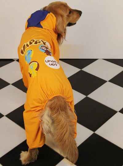 Zlatý retriever, labrador, pláštenka pre psov, nepremokavá bunda s kapucňou, pláštenka s kresleným motívom, overal pre veľké psy, nepriepustná pero