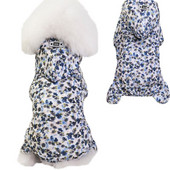 Pláštenka pre domáce zvieratá s potlačou, modrá, ružová, žltá, kvetinový vzor, 4 nohy, overal pre malé a stredné psy, pršiplášť, oblečenie pre domáce zvieratá