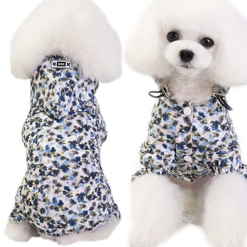 Pláštenka pre domáce zvieratá s potlačou, modrá, ružová, žltá, kvetinový vzor, 4 nohy, overal pre malé a stredné psy, pršiplášť, oblečenie pre domáce zvieratá
