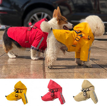 Дъждобран за домашни любимци, дизайн с качулка, светлоотразителна лента, регулируема катарама, гръб, водоустойчив с пръстен за сцепление, яке за дъжд, дрехи за кученца