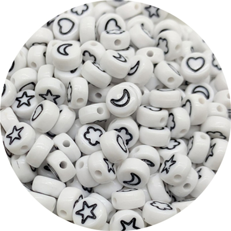 100 buc/lot, 7 mm, stele luni, flori, margele, forma ovala, margele acrilice spatiate pentru realizarea de bijuterii, bricolaj, brelocuri, bratara, colier