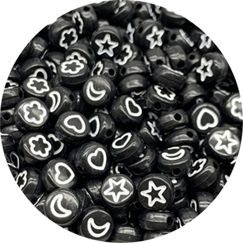 100 buc/lot, 7 mm, stele luni, flori, margele, forma ovala, margele acrilice spatiate pentru realizarea de bijuterii, bricolaj, brelocuri, bratara, colier