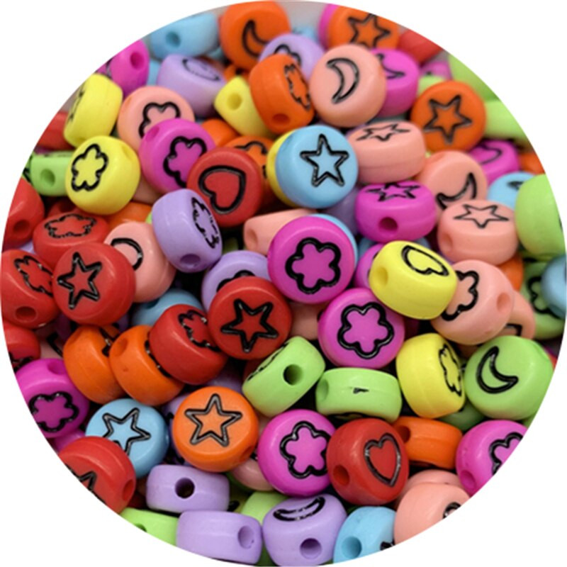 100 buc/lot, 7 mm, stele luni, flori, margele, forma ovala, margele acrilice spatiate pentru realizarea de bijuterii, bricolaj, brelocuri, bratara, colier