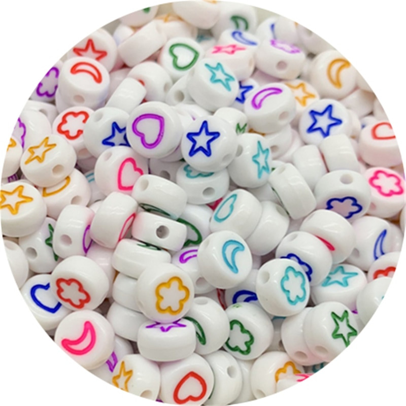 100 buc/lot, 7 mm, stele luni, flori, margele, forma ovala, margele acrilice spatiate pentru realizarea de bijuterii, bricolaj, brelocuri, bratara, colier