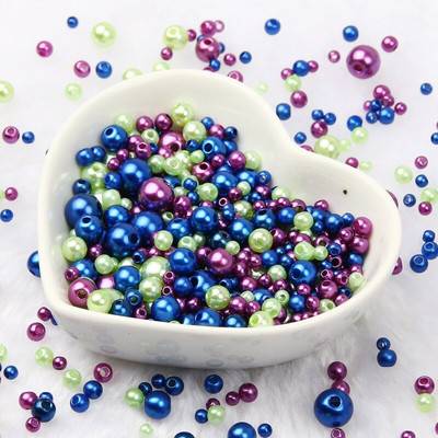 Jauktas 3/4/5/6/8 mm krāsas akrila pērļu krelles apaļas, vaļīgas imitācijas pērles rokdarbiem Rotaslietas Rokassprādzes Izgatavošana Amatniecība